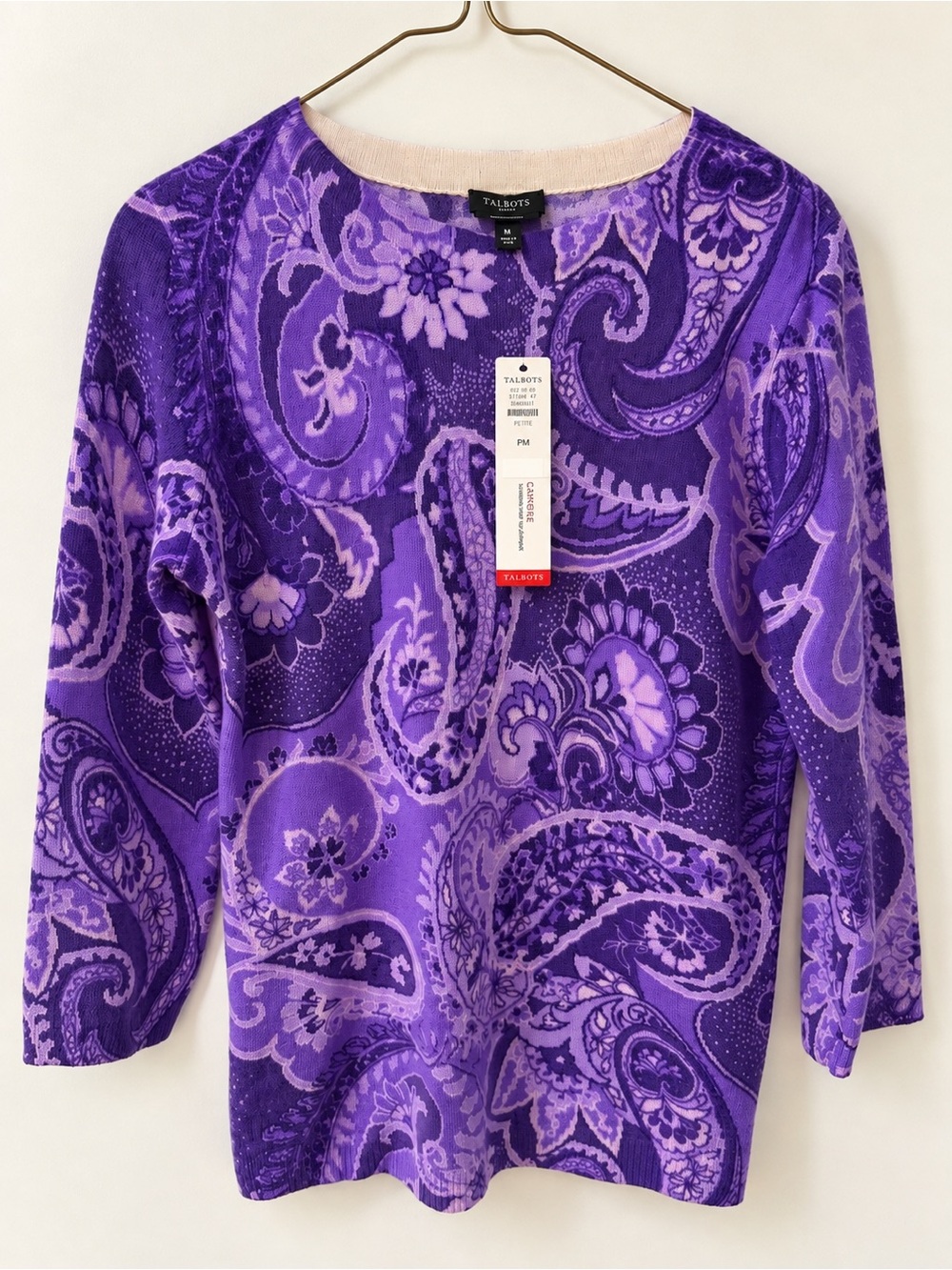 Talbots NWT 100% Pure Cashmere Purple Paisley Sweater Petite M